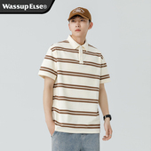 T恤2025宽松半袖 wassup 夏季 日系短袖 else官方翻领条纹POLO衫 男士