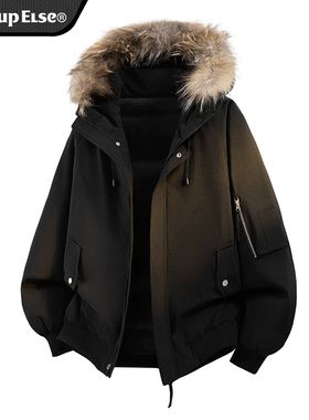 WASSUP ELSE官方派克羽绒服男士冬季毛领可拆卸连帽防风加厚外套