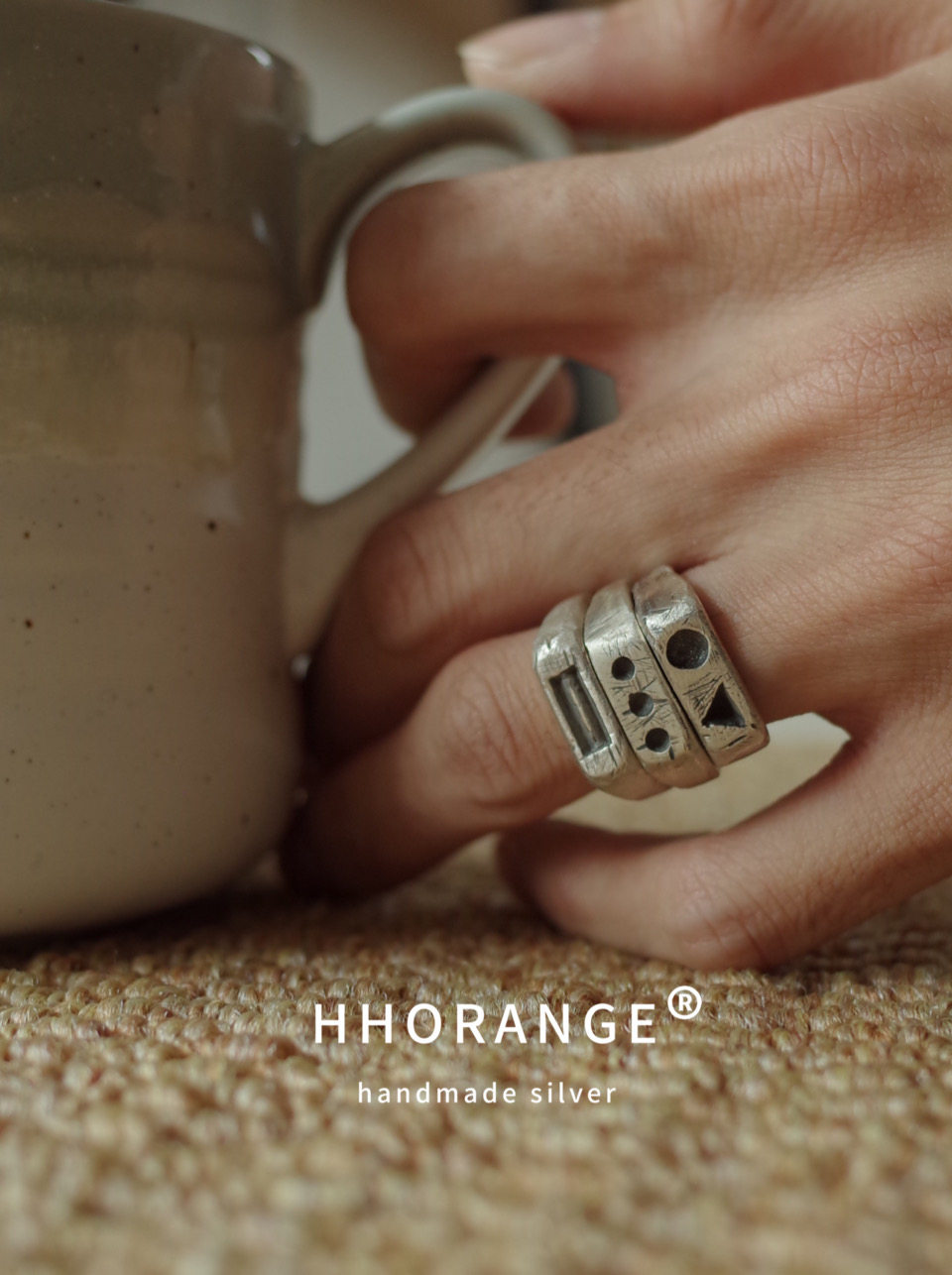 《几何》HHORANGE原创S925纯银vintage手工做旧极简中性ins风戒指
