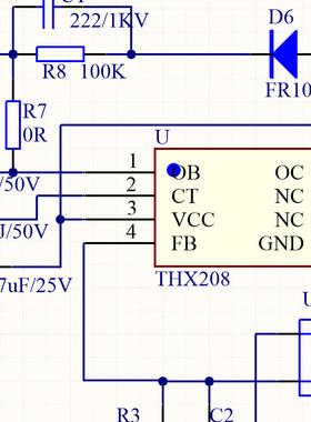 基本THX208 220V-12V开关电源交流转直流AC-DC方案电路图设计资料