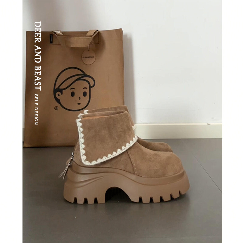 羊皮版！厚底短筒靴女2025新款秋季小个子增高复古百搭马丁靴女潮,女鞋,马丁靴,淘宝优惠券,粉丝福利购,淘宝优惠卷