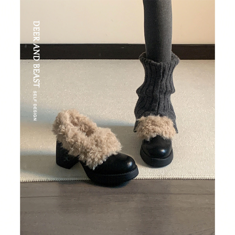 牛皮版~方头毛毛鞋一脚蹬复古加绒保暖玛丽珍小皮鞋棉鞋粗跟单鞋,女鞋,玛丽珍鞋,淘宝优惠券,粉丝福利购,淘宝优惠卷