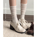 小皮鞋 女小众百搭通勤单鞋 复古英伦风方头粗跟系带乐福鞋 牛皮版