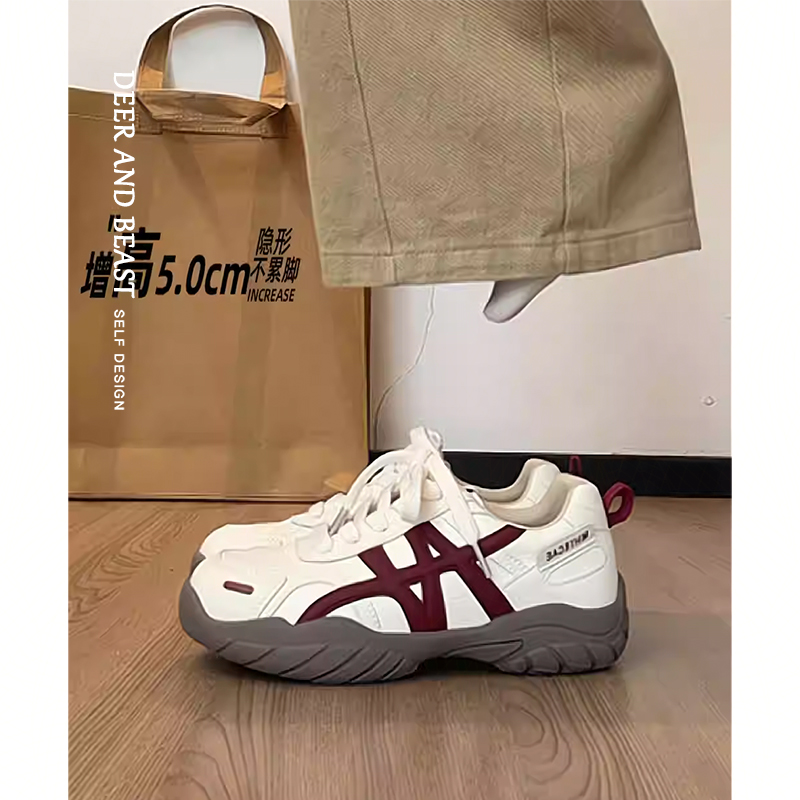 红色德训鞋女内增高2025春季新款