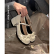 鞋 2025超火白色粗跟玛丽珍鞋 子 高跟单鞋 巨好看 女夏季 浅口小皮鞋
