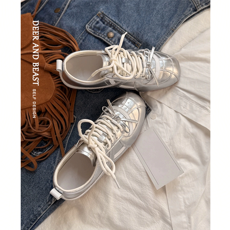 银色厚底德训鞋女鞋子2025新款