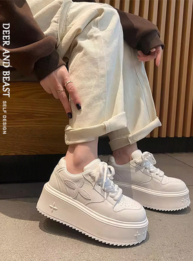 2025SPR1新品春季款7CM减震防滑厚底全皮白色女士运动板鞋