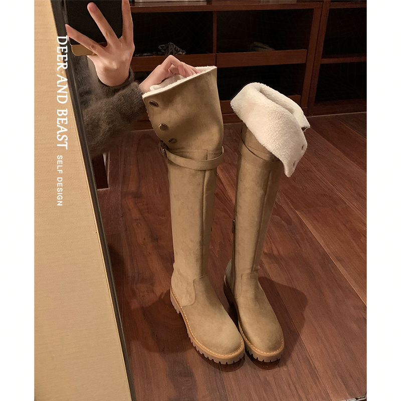 羊羔毛过膝长筒靴女2025新款