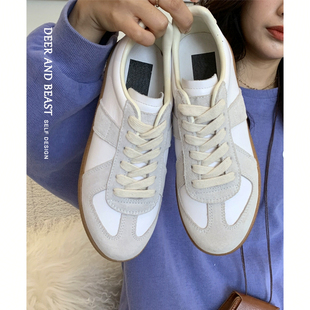 全牛皮德训鞋女小白鞋女鞋2025新款春秋季平底百搭休闲内增高真皮