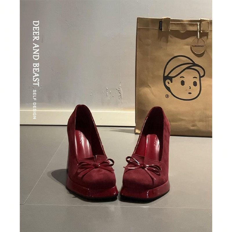 高跟鞋女气质高级不累脚2025年新款冬酒红色单鞋方头鞋子女鞋爆款,女鞋,玛丽珍鞋,淘宝优惠券,粉丝福利购,淘宝优惠卷