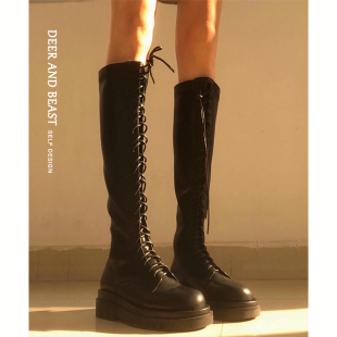 全牛皮骑士靴绑带显瘦丝袜超火绝美长靴2025巨好看的靴子女款早秋