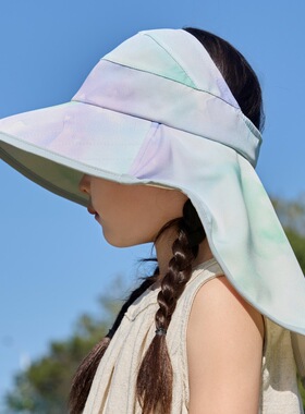 夏季儿童防紫外线大檐渔夫帽男女童渐变色太阳帽宝宝空顶披肩帽