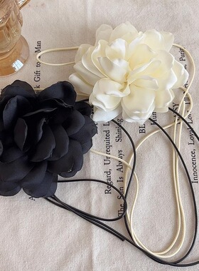 立体缠绕项链黑白色超大颈花颈带打结饰品颈链甜美复古花朵飘带