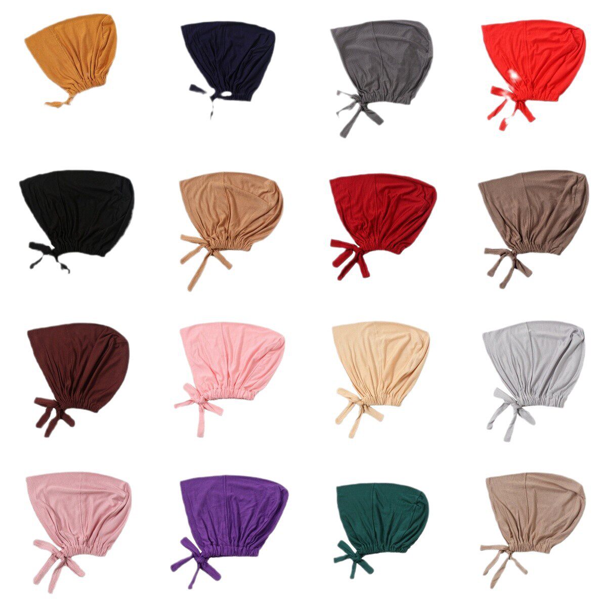 卡其色中东丝光棉莫代尔抽绳打底帽头巾弹力拉绳莫代尔阿拉伯纯色