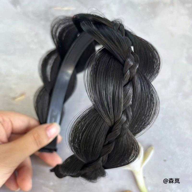 鱼骨辫发箍假发发箍葫芦辫仿真仿全真人发新款女增高颅顶宽发箍