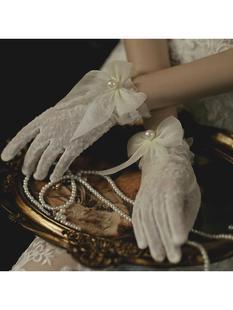 公主裙女新娘手套派对新娘婚礼蝴蝶结婚纱手套镂空配饰叠加森系