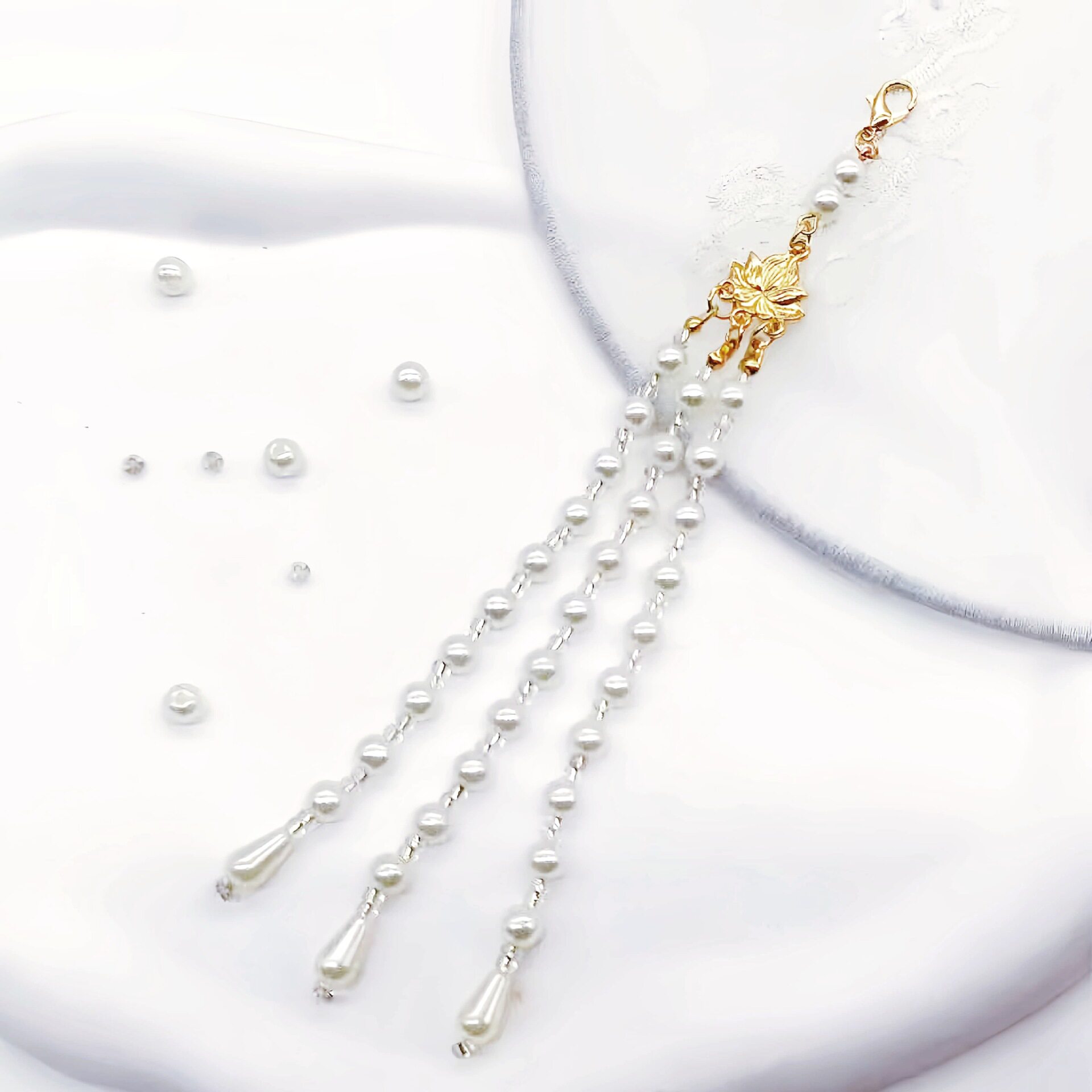 单条流苏穗子辅料头饰莲花挂链饰品配饰吊坠汉服仿珍珠简约旗袍