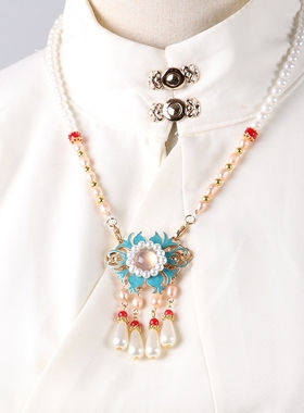 2025仿珍珠项链项圈压襟新中式民族风发饰流苏汉服璎珞饰品