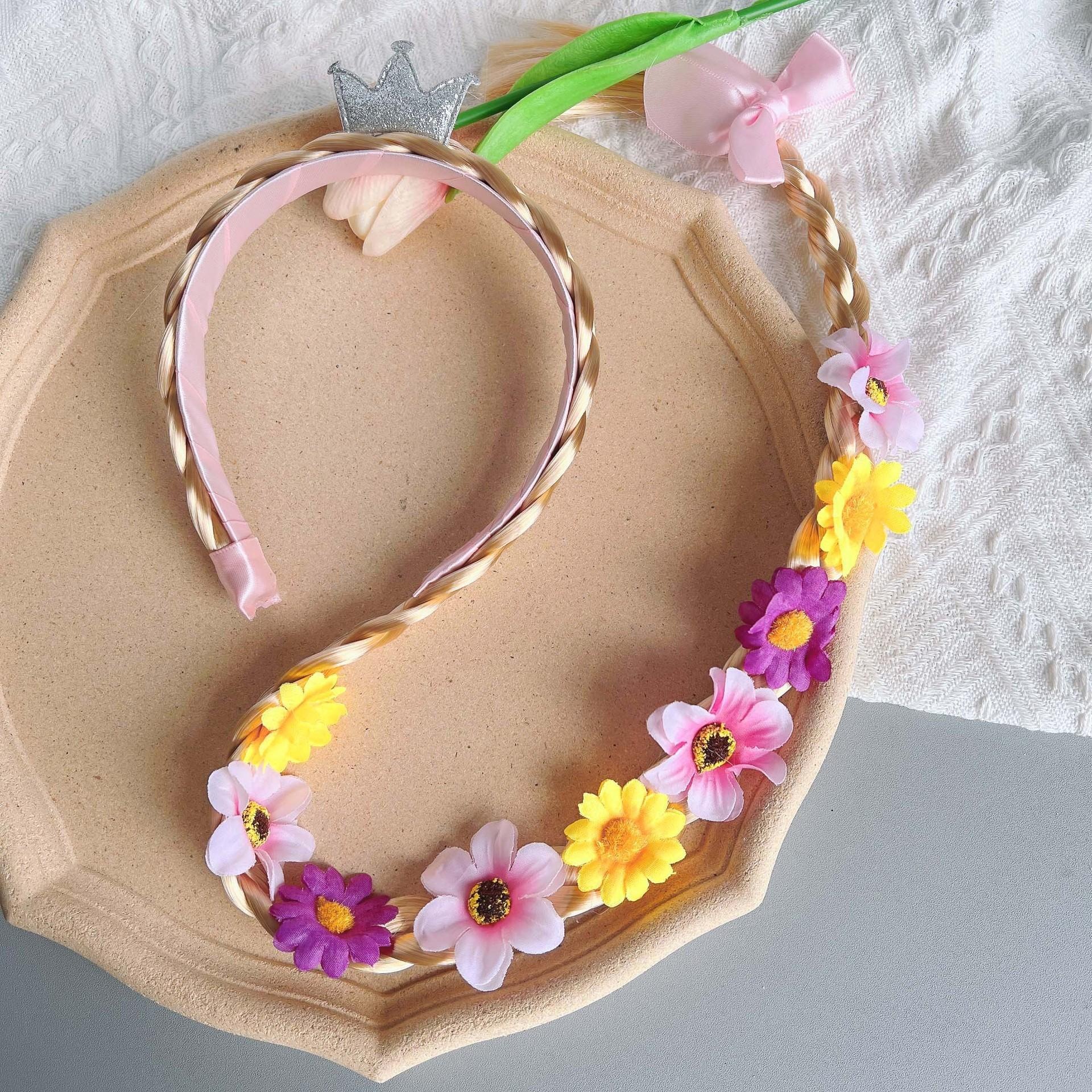 长发公主长辫子儿童头饰公主乐佩假发花朵发饰辫子卡通麻花发箍