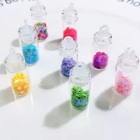 美甲饰品小玻璃瓶玻璃瓶挂DIY手工材料DIY玻璃瓶闪粉优质