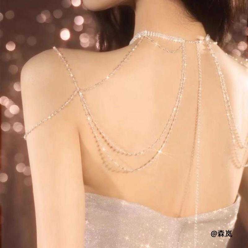 性感镶钻水滴肩背一体链婚纱照配饰女士优雅宴会礼服锁骨双肩饰品
