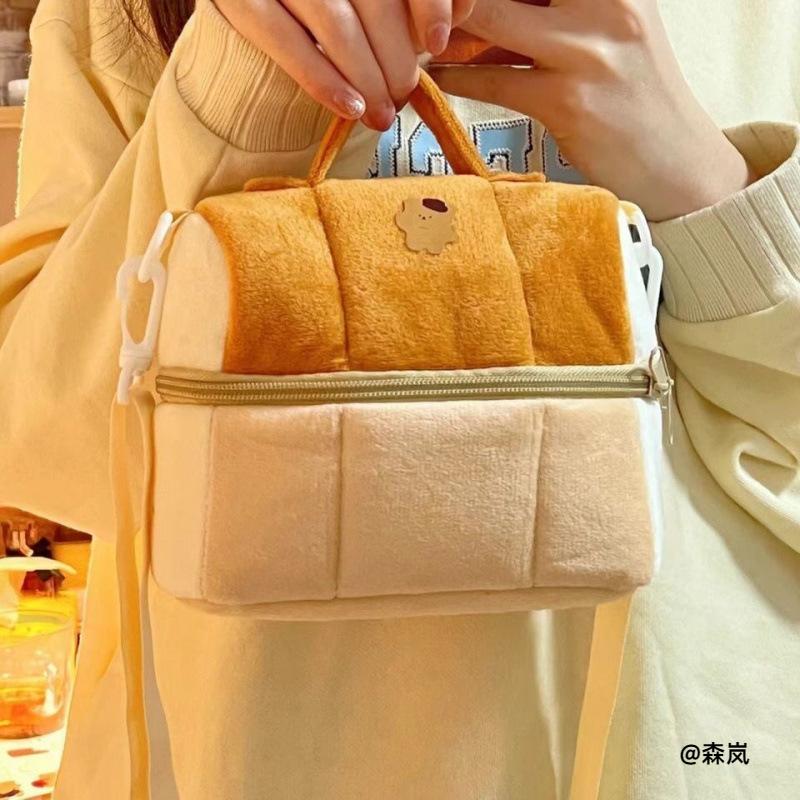 毛绒女手提相机收纳包文具大学生通勤吐司面包保温袋便当包简约风