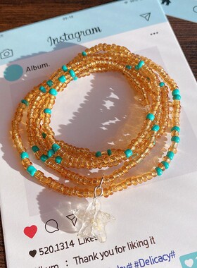 撞色手链落日海滩DIY手工小米珠手串叠戴海盐薄荷DIY手工