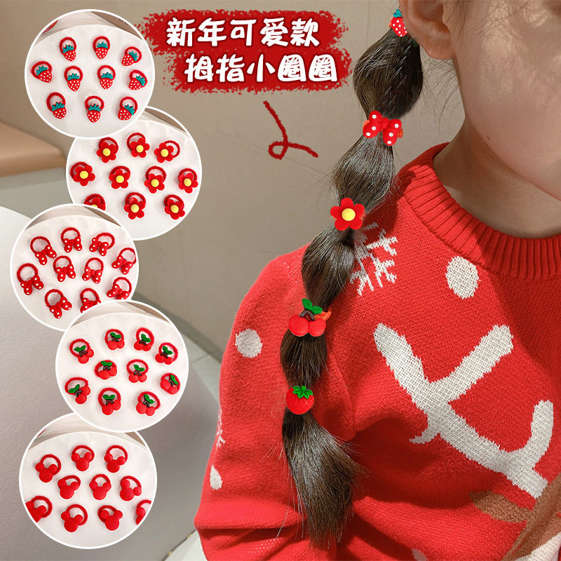 宝宝扎头发红色头绳儿童拇指发圈不伤发弹性好女童扎辫子新年发饰