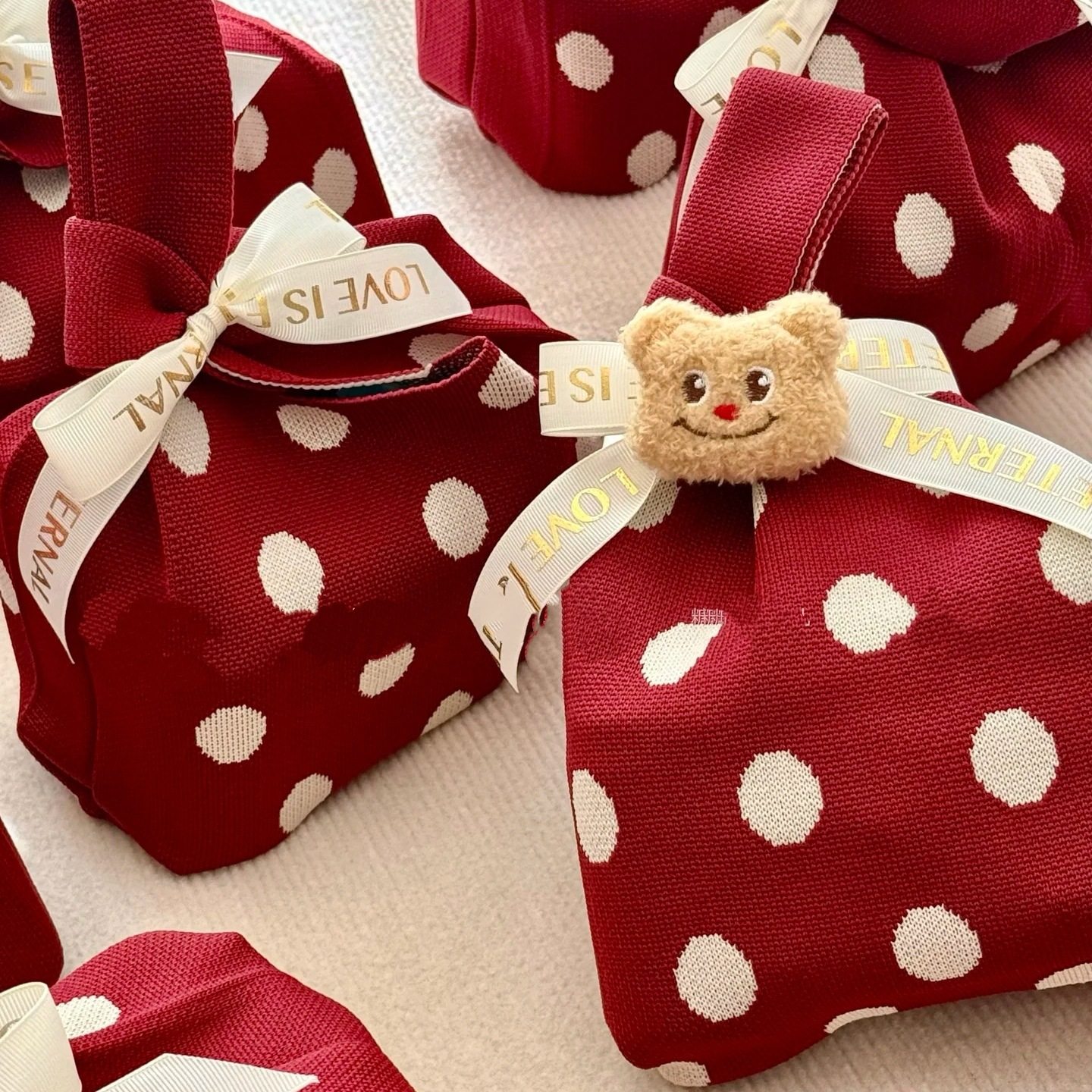 红色波点小熊伴手礼针织包高品质结婚喜糖盒生日宴周岁宴手提加厚,节庆用品/礼品,文化创意包/袋,淘宝优惠券,粉丝福利购,淘宝优惠卷