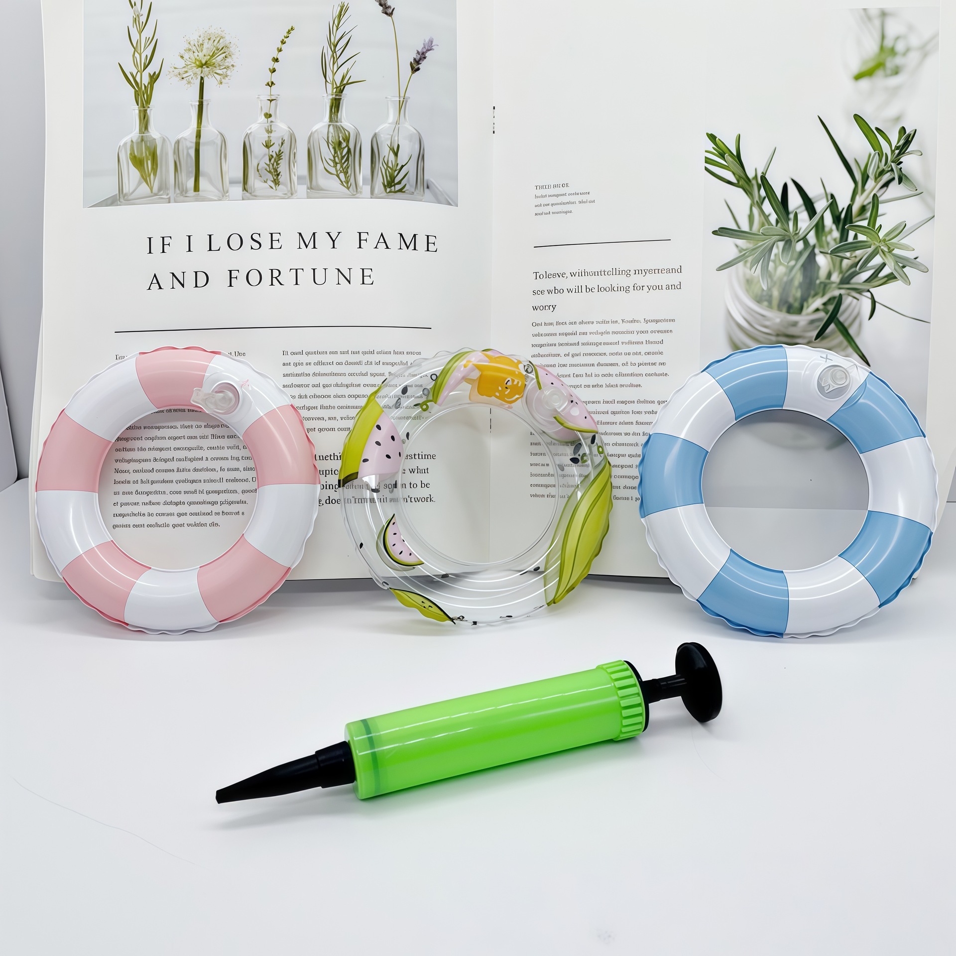 可爱饰品鱼缸摆件多功能底座奶茶杯托装饰迷你泳圈充气拍照道具