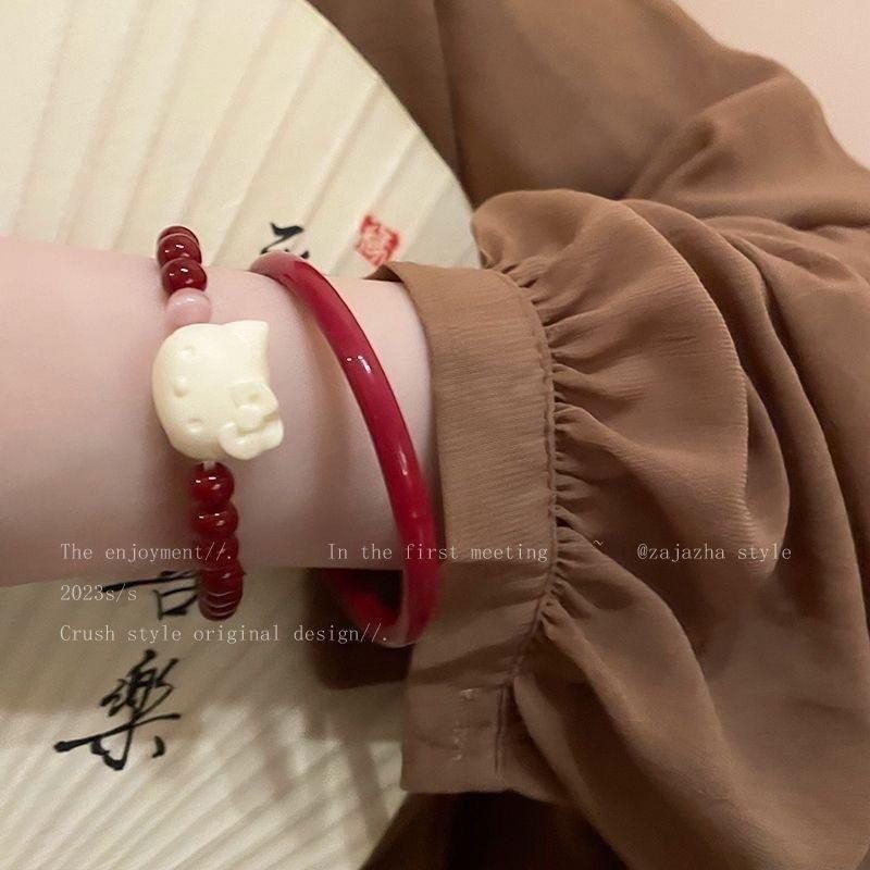 新中式国风复古风高级感叮当朱红复古手链网红小猫森系手镯小众,饰品/流行首饰/时尚饰品新,手链,淘宝优惠券,粉丝福利购,淘宝优惠卷