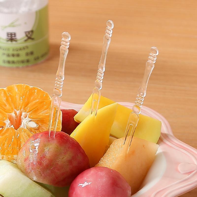 一次性家用爱心型水果叉小牙签透明水果签叉子水果叉单独罐装包装