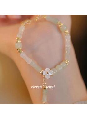 闺蜜国潮手镯手链仿陶瓷绿色编织竹节考研小礼物网红编制手饰