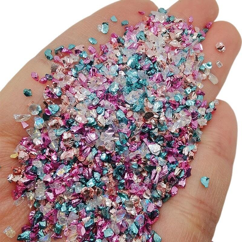 不规则彩色玻璃碎石玻璃钻美甲2025指甲贴钻湖蓝指甲指甲贴片