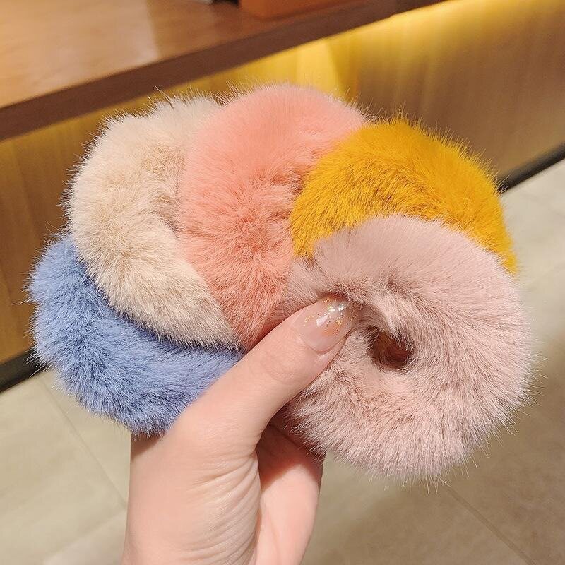 软糯温暖女款毛绒球毛绒橡皮筋水貂毛毛毛多色糖果色扎头发发圈冬