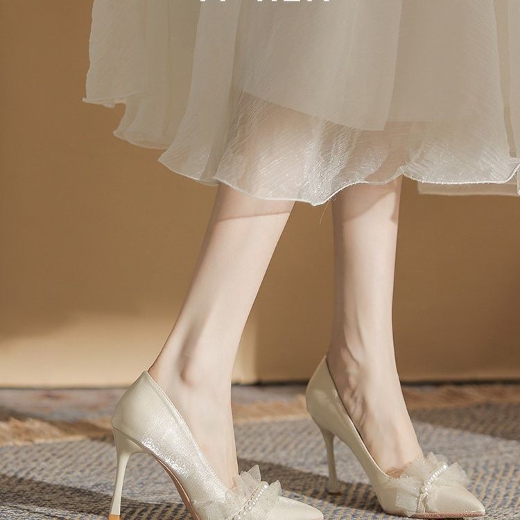 法式高跟鞋礼服鞋伴娘鞋平时可穿不累脚仙女风约会细跟主婚纱婚鞋