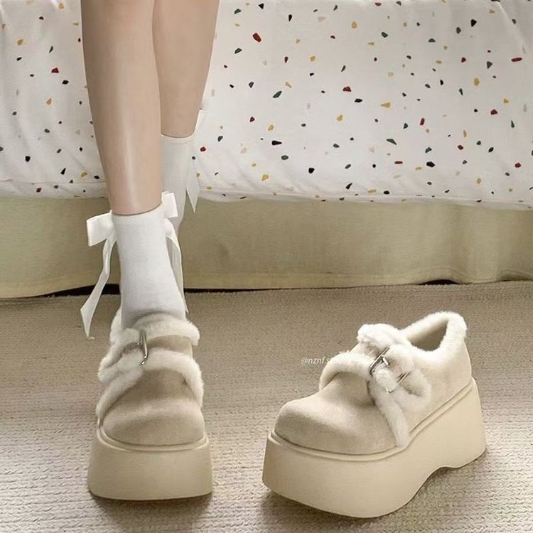 小个子厚底加绒勃肯鞋女2025新款秋冬保暖乐福棉鞋增高毛毛雪地靴