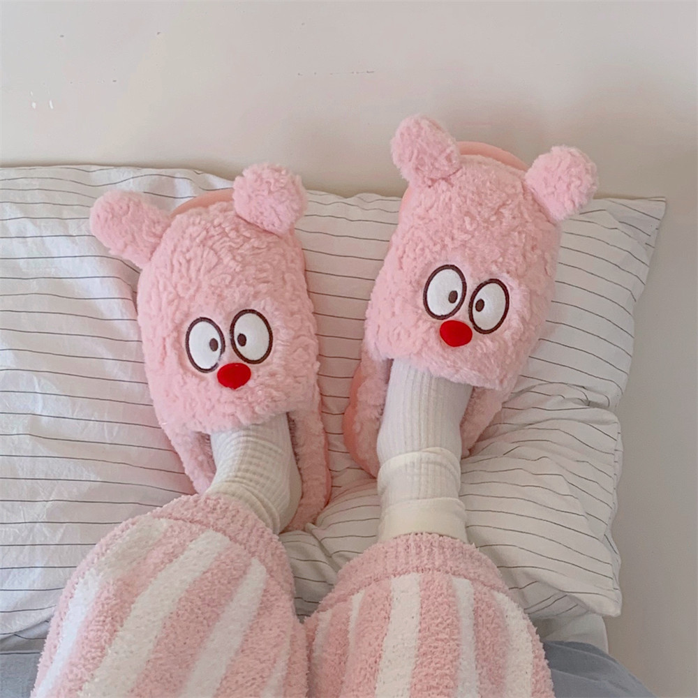 秋冬保暖舒适防滑情侣家居鞋毛绒可爱小熊小兔2025新款棉拖鞋男女