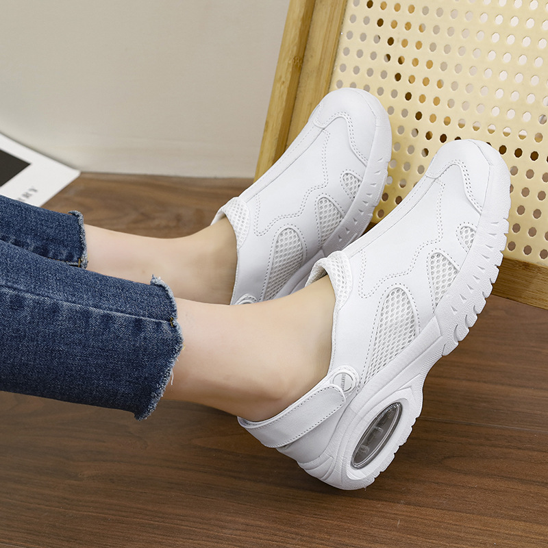 日本护士鞋出口小白鞋夏季女凉鞋超轻孕妇透气坡跟软底透气不累脚