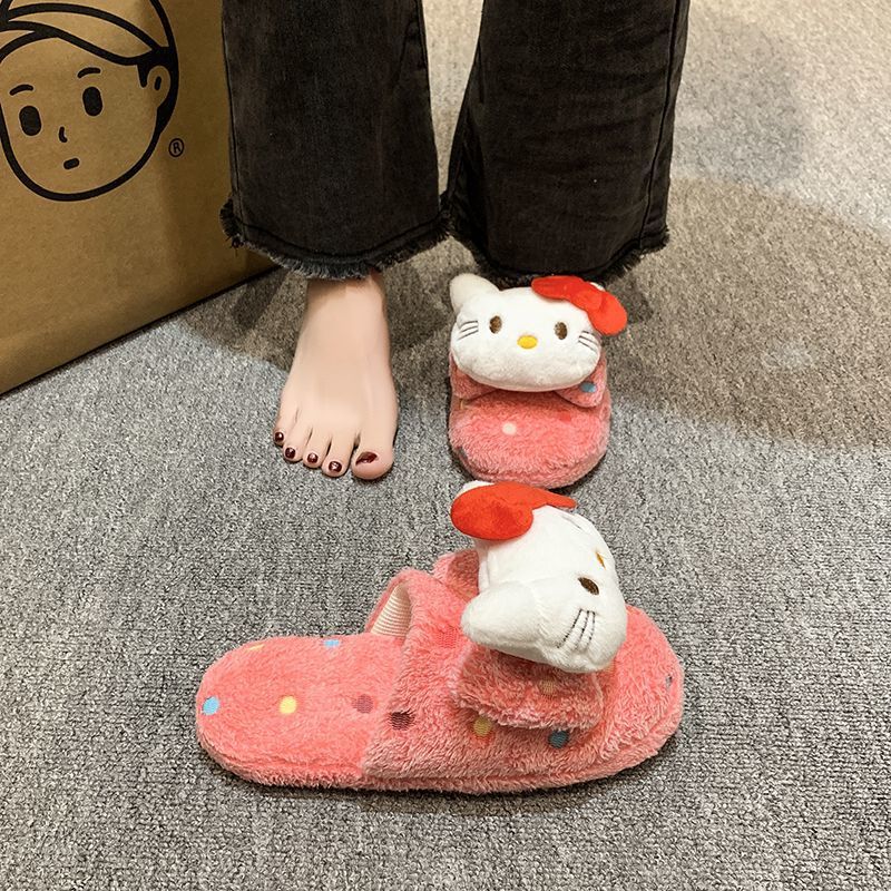秋冬季新款可爱卡通小猫毛绒拖鞋女冬季居家室内保暖防滑毛毛拖鞋
