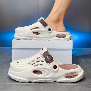 洞洞鞋男款2025新款夏季外穿厚底增高包头半拖鞋男生大码椰子凉鞋