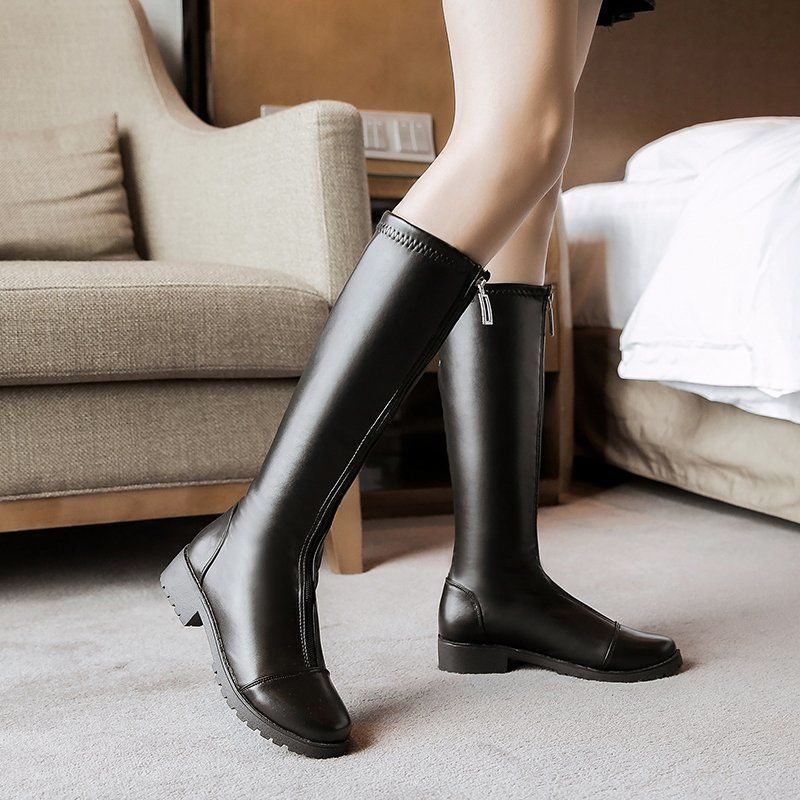 长筒靴女不过膝2022冬新款平底高筒小个子瘦瘦马靴骑士前拉链长靴