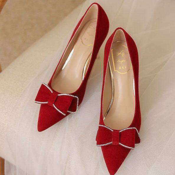 媛潇淑婚鞋新娘鞋红色细高跟鞋春女2025新款敬酒中式秀禾服结婚鞋