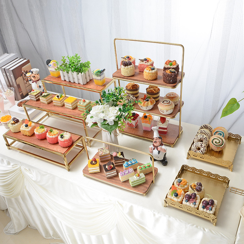 中式甜品台摆件展示架三层下午茶点心蛋糕托盘架子茶歇摆台套装木