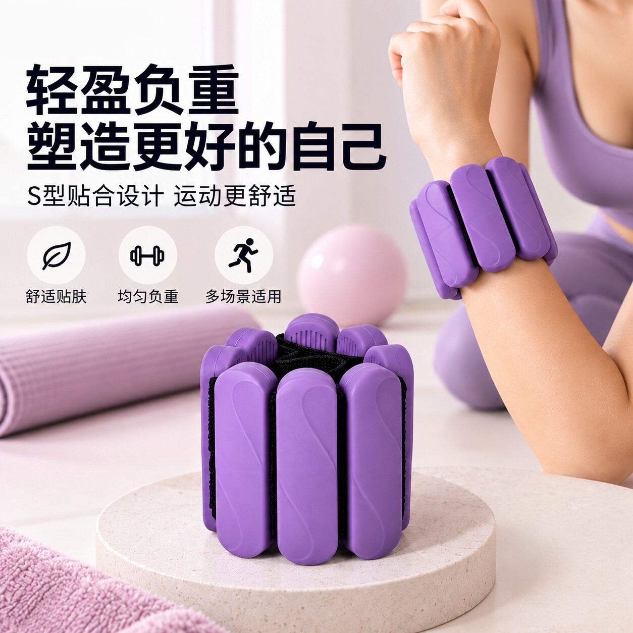渐变硅胶手环亲肤高颜值锻炼负重沙袋减肥跳操普拉提健身游泳通用