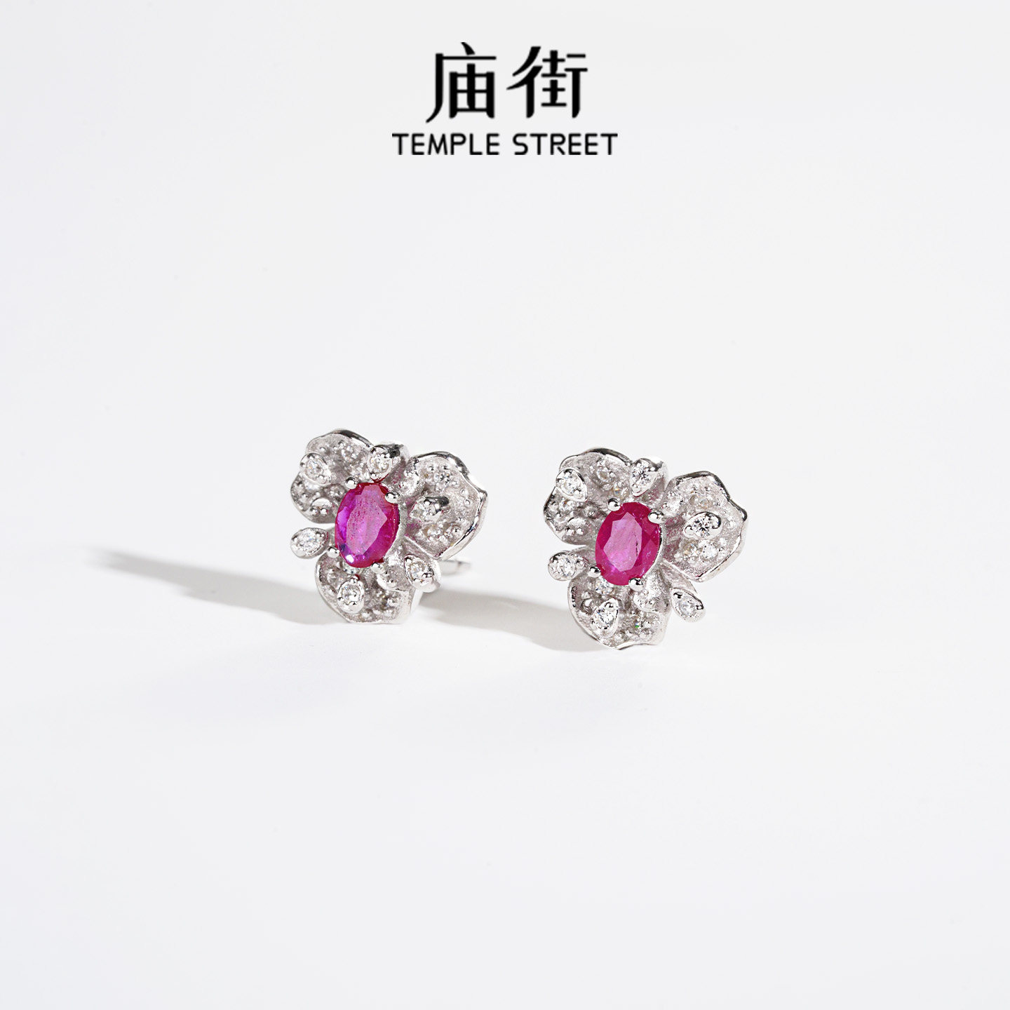 【庙街】红宝石花朵耳钉(多样性发一)