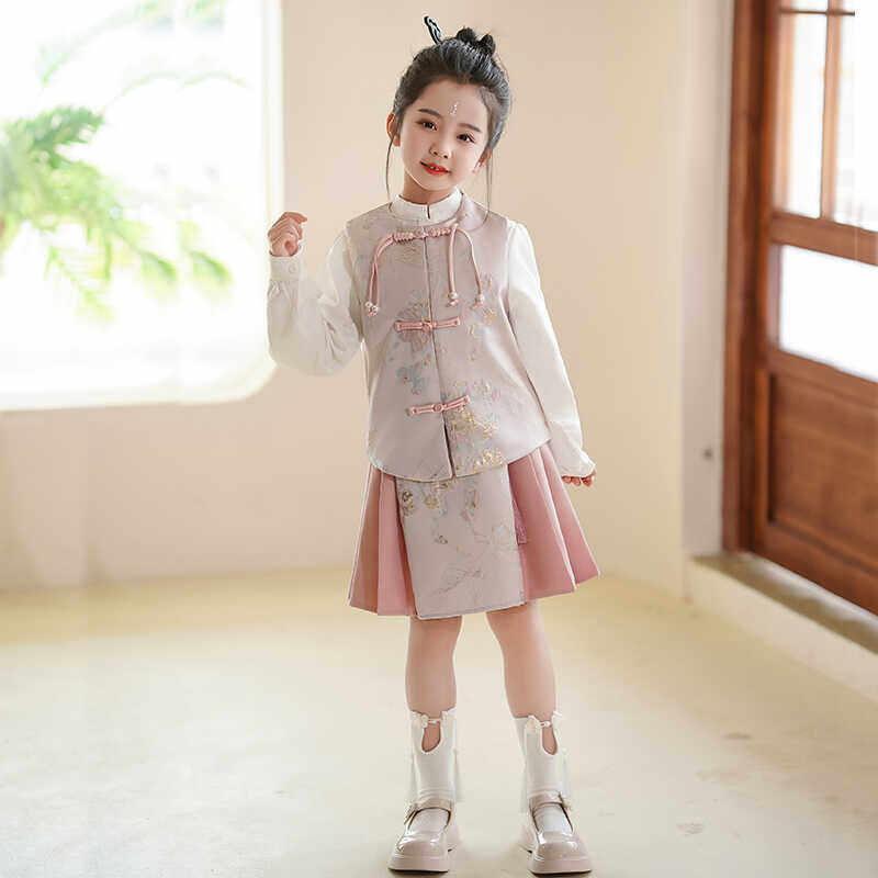 女童春秋装国风套装2024新款中大童新中式衬衫马甲两件套潮马面裙,童装/婴儿装/亲子装,唐装,淘宝优惠券,粉丝福利购,淘宝优惠卷