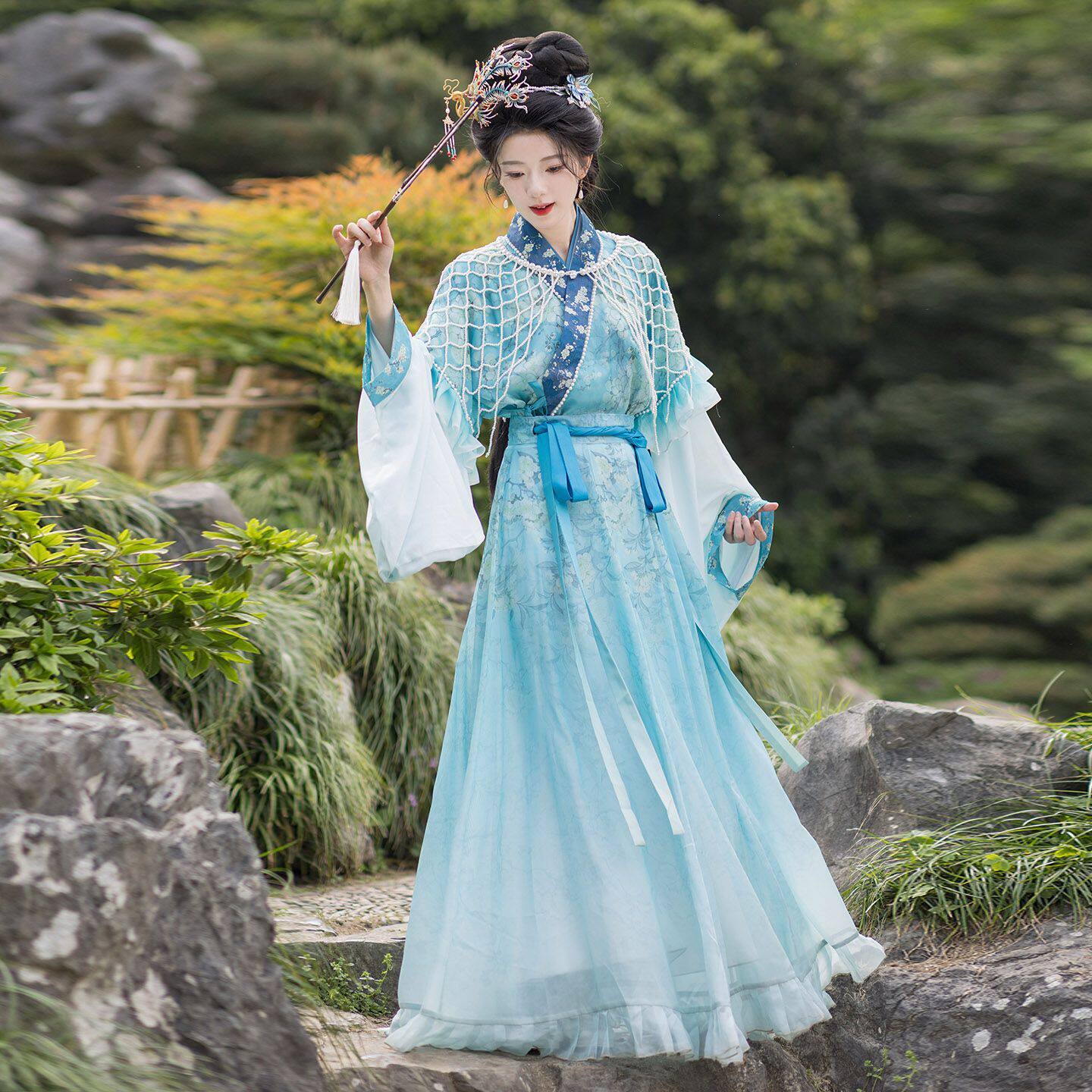 浅蓝春夏魏晋风改良汉服套装