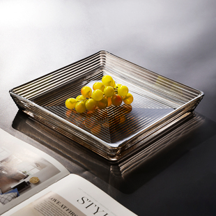 精致方形水晶玻璃水果盘小号前台茶桌招待糖果盘餐用果碟点心托盘