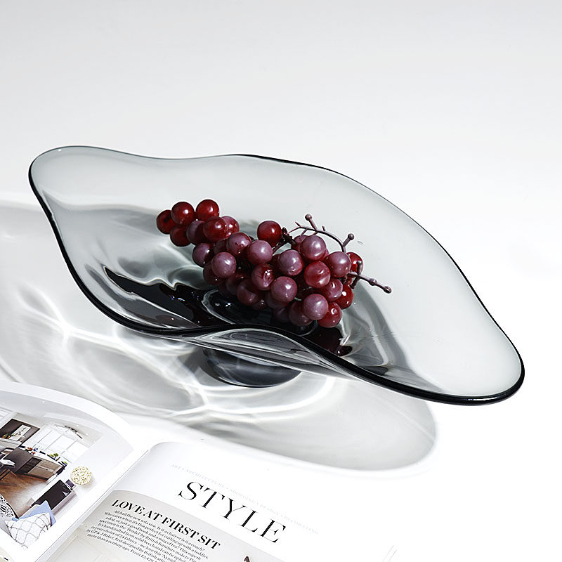 轻奢客厅艺术琉璃水果盘不规则长款创意糖果干果摆放盘家居装饰品